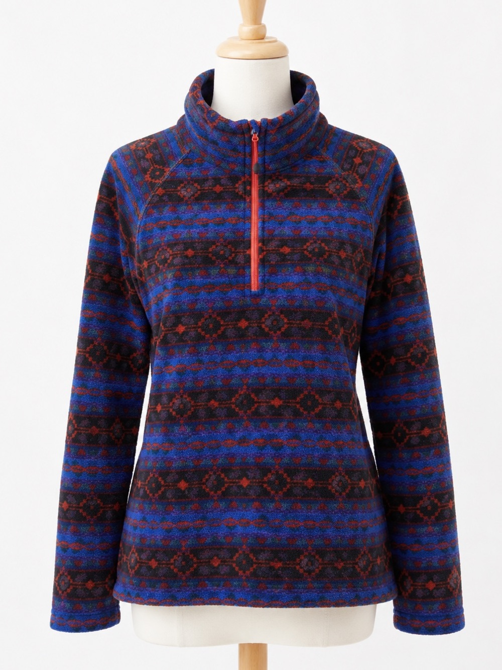 Eddie Bauer Quarter Zip Pullover Aztec Print Womens XXL Blue Red Fleece